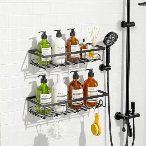 Adhesive Large Wall Shower Caddy Shelves for Inside Shower with Hooks