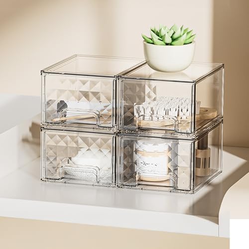 Delamu 2 Pack Stackable Storage Drawers organizer, Clear