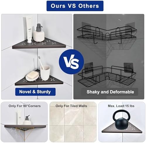 Corner Shower Shelf, 2-Pack Shower Shelves SUS304 Stainless Steel Bathroom Shelves for Tile Walls, Recessed Corner Shelf Organizer Rack, No Drilling (Bronze, 12"-2 Pack)