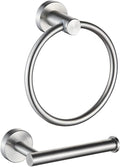 MARMOLUX ACC 2-Pc Bathroom Hardware Set - Hand Towel Holder for Bathroom Wall - Toilet Paper Holder Stand Wall Mount - Towel Holder Hanger Rack Stainless Steel Bathroom Set Towel Ring - Brushed Steel