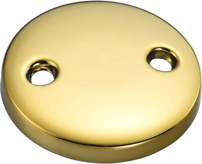 2 Hole Bathtub Overflow Plate, 3-3/16 Inches Diameter, Polished Brass