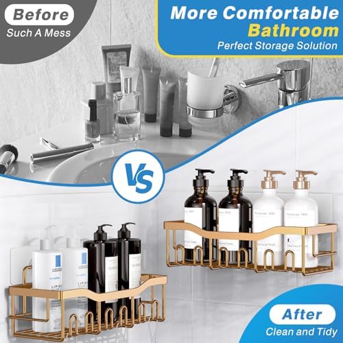 EUDELE Shower Caddy 2 Pack, Adhesive Organizer for Bathroom Storage, Home Decor & Kitchen, No Drilling, Rustproof Stainless Steel Shelf, Bathroom Decor Sets