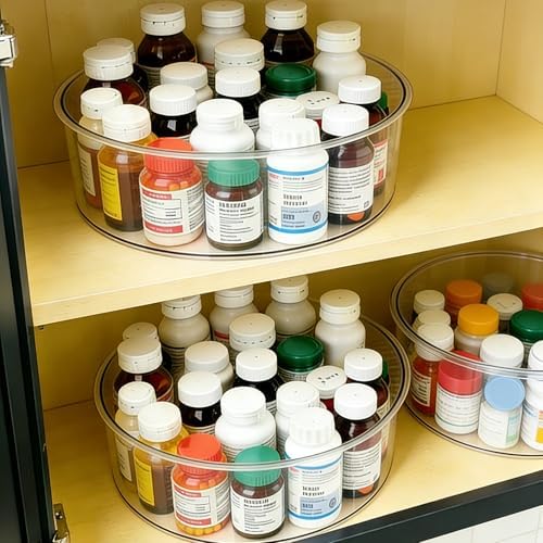 Medicine Bottle Organizer, Medicine Organizer for Cabinet, 10.24" Diameter, Transparent Lazy Susan Medicine Cabinet Organizer for Supplement Vitamin Pill Bottle Storage