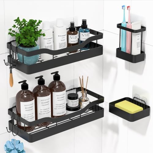 Heavy-Duty Adhesive Shower Caddy, Black Organizer