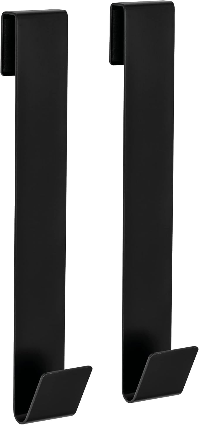 8" Black Stainless Steel Foam-Backed Shower Door Hooks, 2 Pack, Non-Slip, Fits 3/8" (10mm) Glass Doors