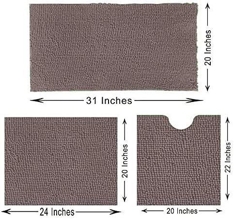 Madeals Chenille Bath Rug Set 4 Piece with Toilet Lid Cover and Rug Set Combo, Soft Shaggy Bath Rug Set 3 Piece and U-Shaped Toilet Floor Rug Taupe