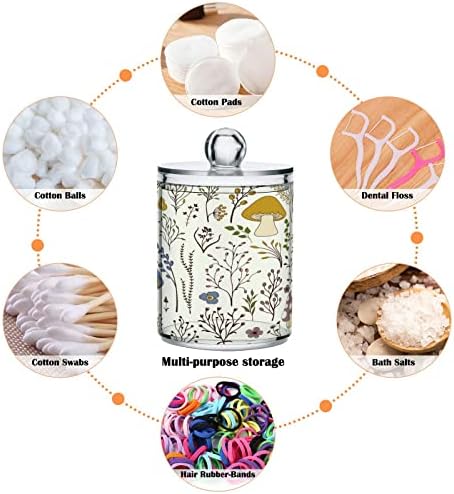 2 Pack Mushroom Qtip Holder Dispenser with Lid 14 oz Clear Plastic Apothecary Jar Set for Bathroom Vanity Organizers Storage Containers