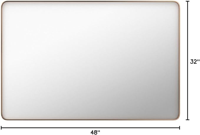 LOAAO 48"X32" Gold Bathroom Mirror | Rounded Rectangle, Brushed Gold Frame, Wall-Mounted, Anti-Rust, Tempered Glass, Hangs Horizontally or Vertically