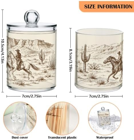 Blueangle 4PCS American West Cowboy Qtip Holder Dispenser with Lids - Apothecary Jar Containers for Vanity Organizer Storage - Plastic Food Storage Canisters