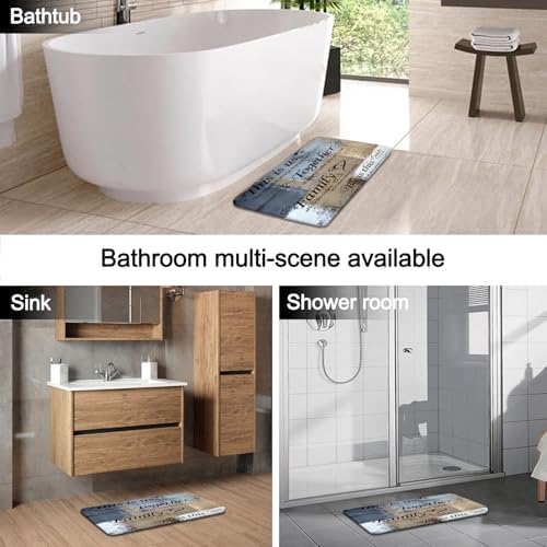 Lnond 4Pcs Shower Curtain Set with Toilet Lid Cover and Non-Slip Rugs for Bathroom,Navy Blue and Brown Abstract Motivational Bathroom Sets with Shower Curtain and Rugs