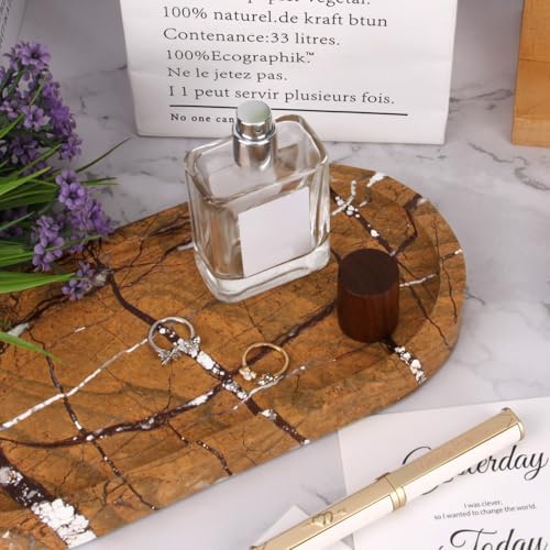 Natural Marble Tray Oval, Rainforest Brown, 10 x 5 x 0.6