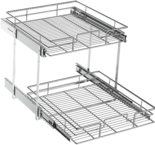 ROOMTEC Pull Out Cabinet Organizer (19½"W x 21½"D),2 Tier Pull Out Storage Shelf Drawer Basket,Sliding Shelves for Base Cabinet Organization in Kitchen, Bathroom, Pantry