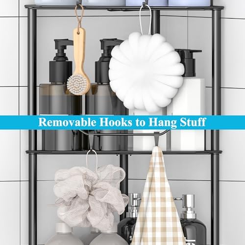 HuggieGems Metal Floor Standing Corner Shower Caddy, Black, 2 Tier