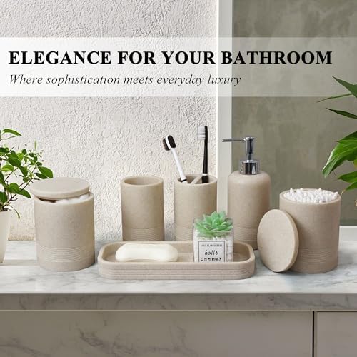 LIN CHUAN 6-Piece Bathroom Accessories Set, Bathroom Organizer, Beige