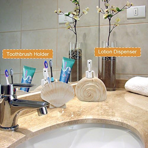 Bathroom Accessories Set, 5 PCS Bath Ensemble Set Includes Soap Dispenser, Soap Dish, Tumbler, Toothbrush Holder - Polyresin Glass for Home, Office, Superior Hotel