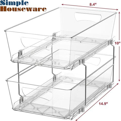 Simple Houseware 2 Tier Basket Drawer Cabinet Pull-Out Organizer, Clear