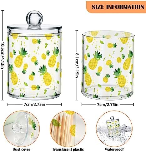 2 Pack Apothecary Jars Bathroom Summer Pineapple Qtip Holder Storage Canister Clear Plastic Jar with Lid for Cotton Ball, Cotton Swab