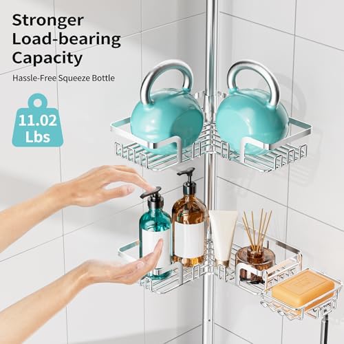 KEGII Shower Caddy Tension Pole, Rustproof Corner Organizer, Silver