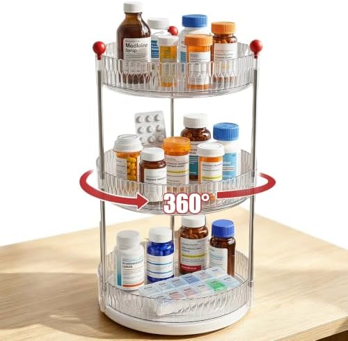 3 Tier Rotary Medicine Cabinet Organizer, Lazy Susan Medicine Organizer