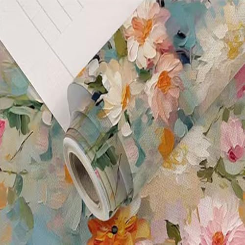 Vintage Ink Flowers Adhesive Shelf Paper Thick Drawer Liner Textured Floral Contact Paper Shelf Liners for Kitchen Cabinets Adhesive 17.3" x 393"