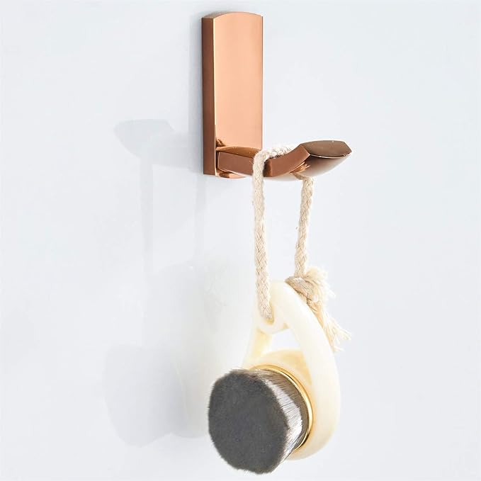 Flybath Coat Hooks Brass Shower Towel Robe Hook for Hanging Stylish Bathroom Kitchen Hooks Wall Mounted, Rose Gold - 2 Pack