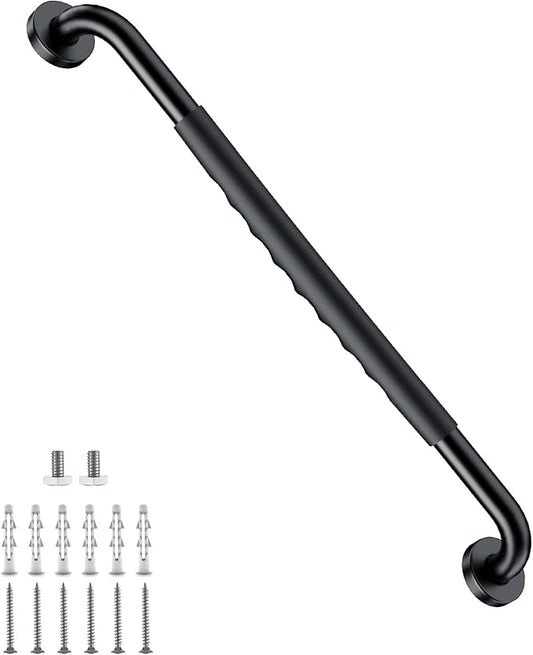 Anti-Slip Black Bathroom Grab Bar 24 inch, iMomwee Stainless Steel Shower Handrail for Elderly, Wall Mounted Safety Handicap Bars, Balanced Support Handle Bar for Senior