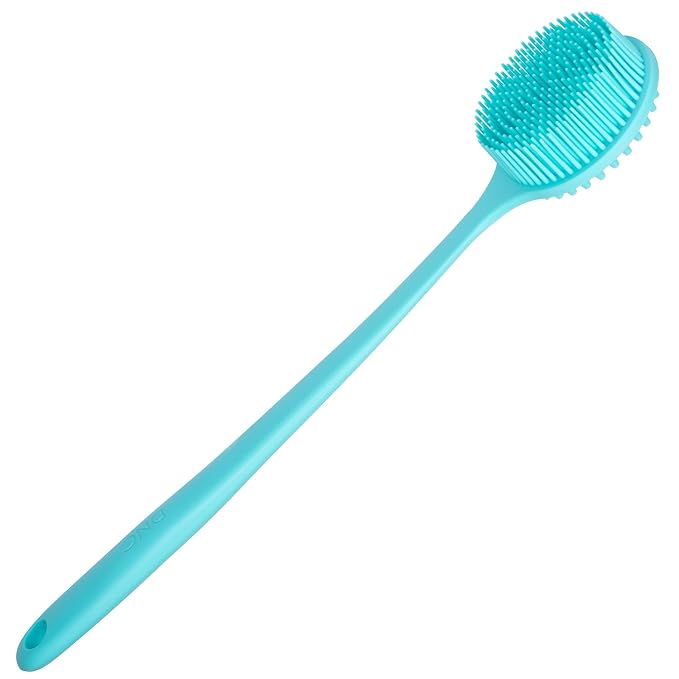 DNC Silicone Back Scrubber for Shower, Soft Bath Body Brush with Long Handle (Blue)