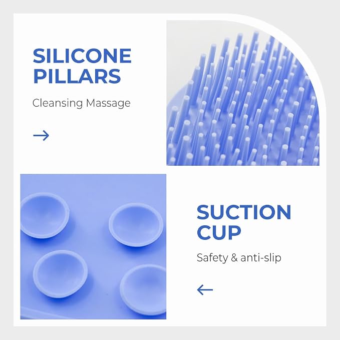 Silicone Shower Foot Scrubber Mat,2025 New Back Exfoliating Bath Wash Pad Wall Mounted Anti-Slip Suction Cups Foot Scrubber,Deep Cleaning Brush Back Massager Pad for Women Men (A-Blue)