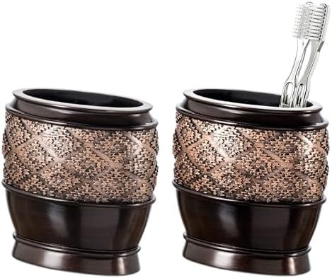 Creative Scents Dublin Brown Toothbrush Holders for Bathrooms Set of 2 - Bathroom Toothbrush Holder Set - Electric Tooth Brush and Toothpaste Organizer - Brown Bathroom Accessories Set Decor