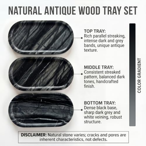 YKAJO Antique Wood Oval Marble Tray, 11.8x5.9 Vanity Perfume Organizer
