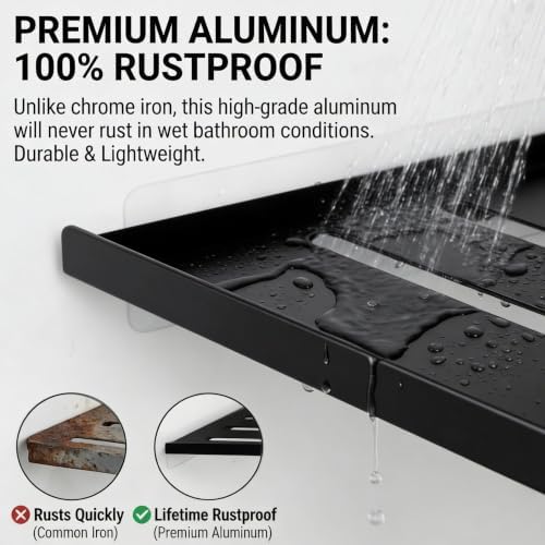 BVL Corner Shower Shelf, 8 Inch Matte Black 2-PACK Bathroom Corner Organizer, 3M Adhesive Wall Mounted Shower Caddy, Waterproof Rustproof Metal Storage Rack for Shampoo Soap
