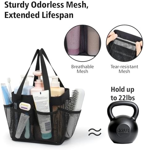 F-color Mesh Shower Caddy Portable - Stand Up 8 Pockets for Dorm, Black