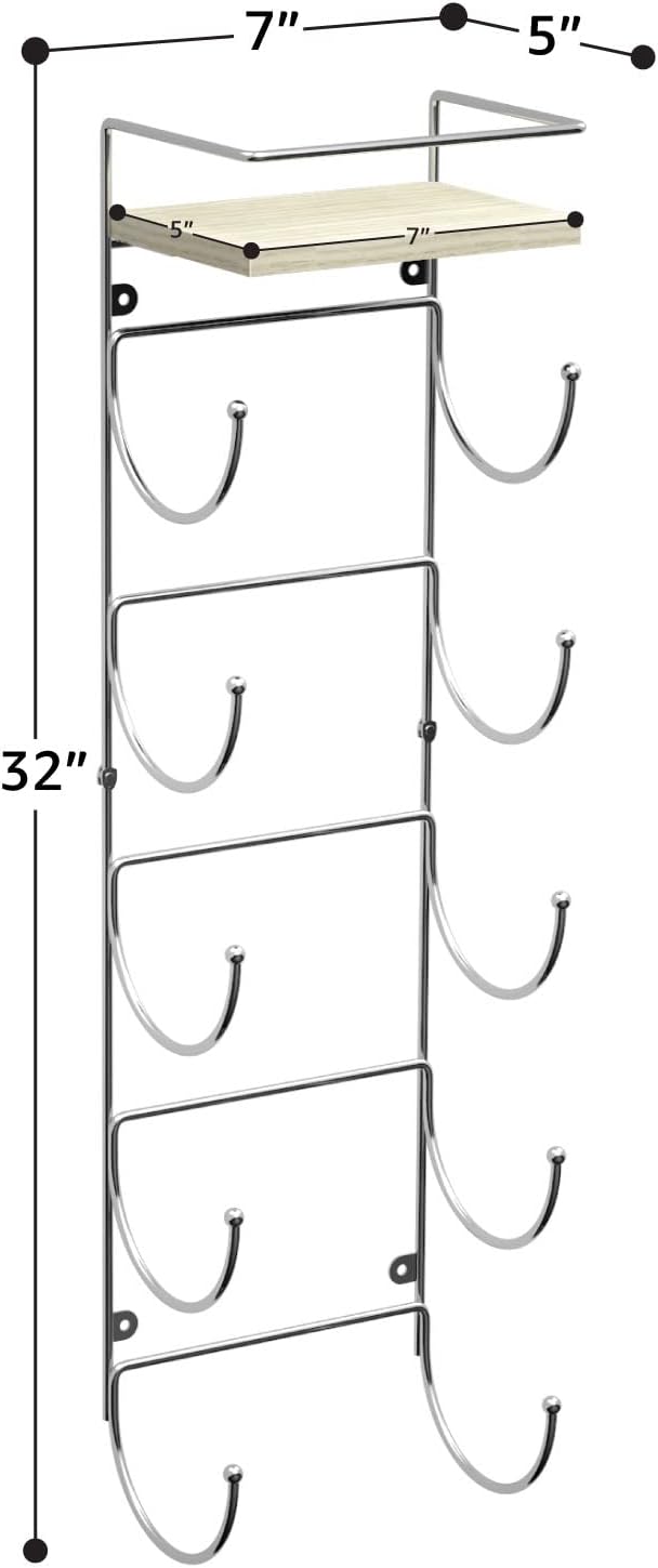 Sorbus Bathroom Towel Holder - 5 Tier Metal Towel Rack with Wood Shelf for Rolled Bath Towels, Washcloths, Linens, Hand Towels, Soaps & Accessories - Wall Mounted Towel Rack for Bathroom Towel Storage