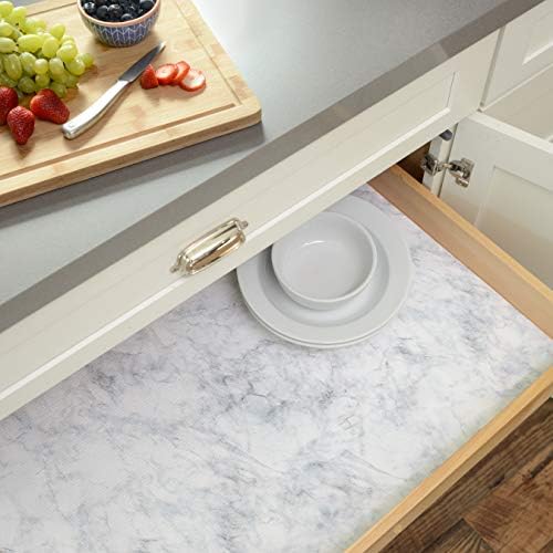 Con-Tact Brand Grip Prints Shelf Liner, Durable and Non-Adhesive Liners, Non-Slip Drawer and Cabinet Liner, 18" x 4', Carrara Marble, Pack of 3 Roll