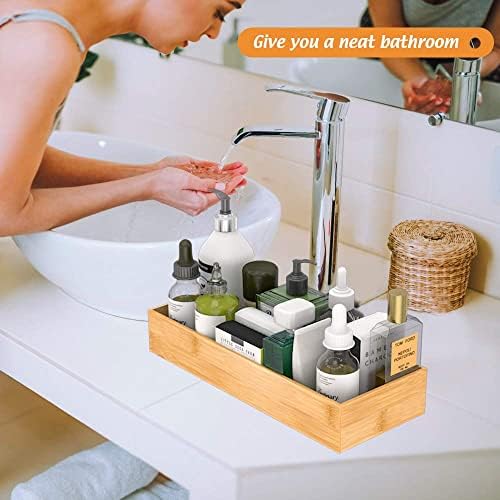 Bamboo Bathroom Drawer Organizer 15"x 6", Storage Box for Utensil Organizer