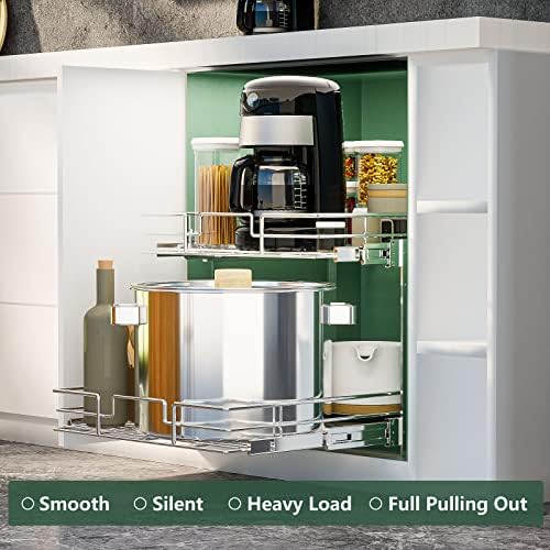LOVMOR 2 Tier Individual Pull Out Cabinet Organizer 20" W x 21" D, Slide Out Kitchen Cabinet Storage Sliding Shelves