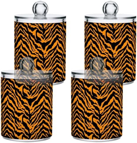ALAZA 4pcs Tiger Print Animal Qtip Holder Dispenser 14 oz Bathroom Storage Clear Apothecary Jars Containers Cotton Ball,Cotton Rounds,Floss Picks, Hair Clips, Food