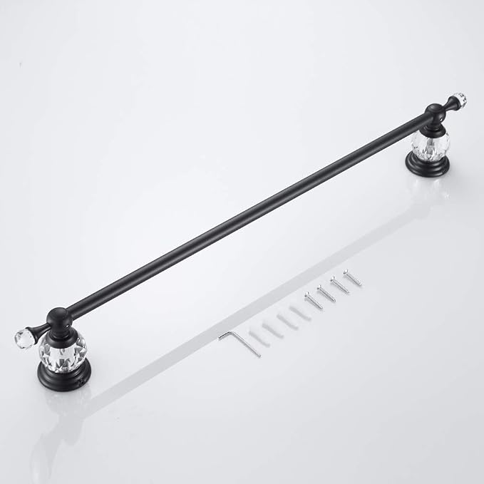 WINCASE Crystal Towel Bar, Black Adjustable Towel Rack, Single Hand Towel Holder Bathroom Shower Towel Rail Rod Modern Luxury Wall Mount Matte Black