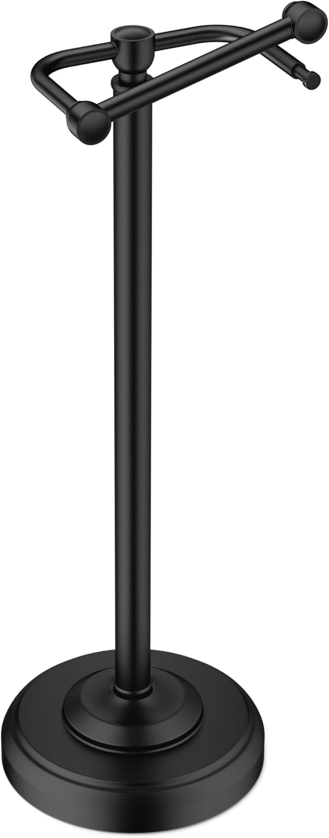 Freestanding Matte Black Toilet Paper Holder Stand, 4.82 LB Weighted Base Toilet Paper Stand, 304 Stainless Steel PVD One-Piece Pole, Pivoting Arm Fits Mega Rolls, No Drilling, 22 Inch