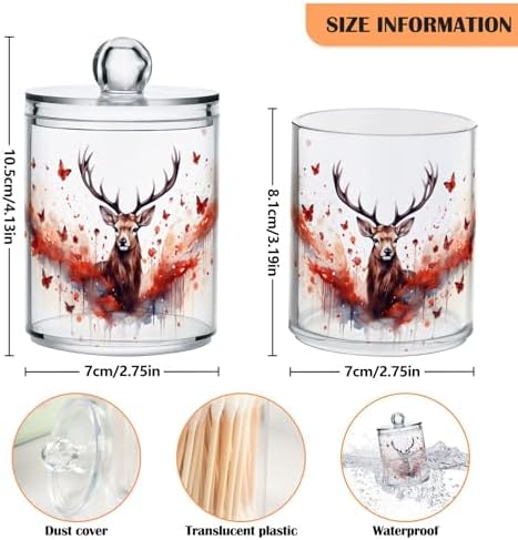 MNSRUU 2 Pack Qtip Holder Organizer Dispenser Deer Butterflies Pink Bathroom Storage Canister Cotton Ball Holder Bathroom Containers for Cotton Swabs/Pads/Floss