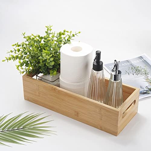 Toilet Tank Paper Basket for Back of Tank Top, Bamboo Bathroom Storage for Organizing (15 x 6 x 4 inch)