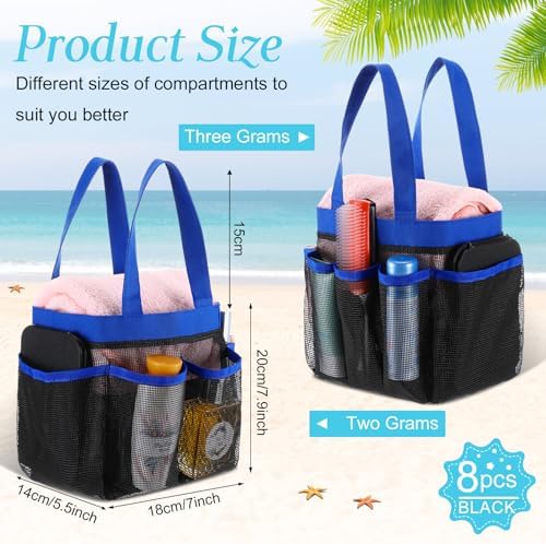 8 Packs Large Mesh Shower Caddy with 8 Pocket and Handle, Blue
