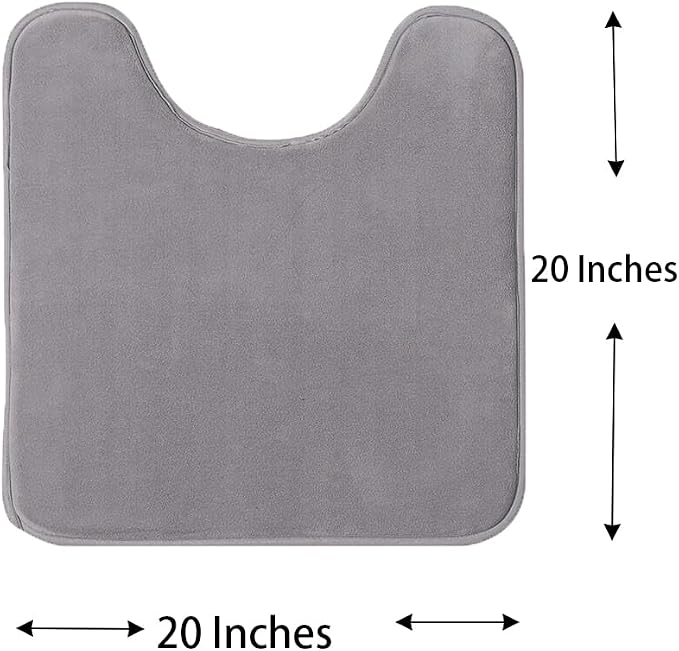 Madeals Velvet Toilet Lid Cover and Tank Lid Cover with Toilet Mat Memory Foam 3 Piece Toilet U Shaped Mat Set Grey