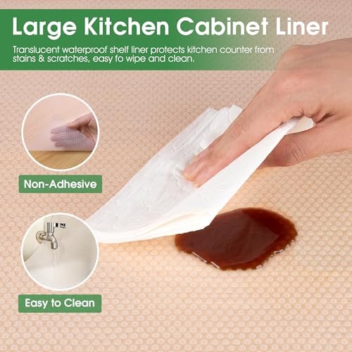 PABUSIOR Large Clear Shelf Liners for Kitchen Cabinets: 23.8" W x 288" L Waterproof Under Sink Mat - Non-Adhesive Non Slip Translucent Large Drawer Liner for Pantry Shelves