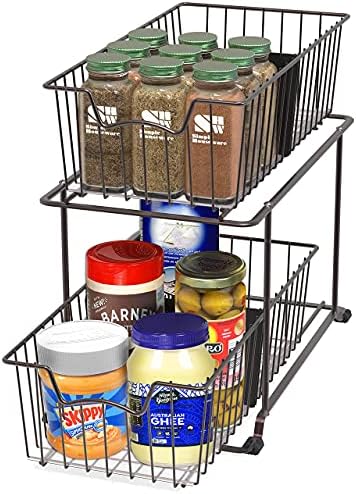 SimpleHouseware 2 Tier Cabinet Wire Basket Drawer Organizer, Brown