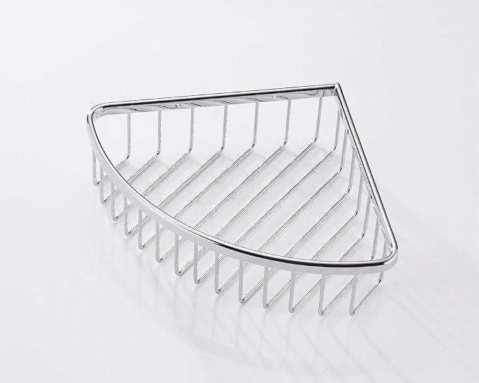 Corner Shower Caddy,Chrome Corner Shower Basket,Wall Mounted Bathroom Soap Holder & Shampoo Shelf,Solid Brass Wire Basket Soap Dish for Inside Shower,Polished Chrome