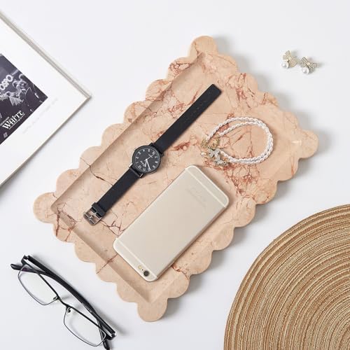 Scalloped Natural Marble Tray - Decorative Stone Tray for Bathroom & Vanity