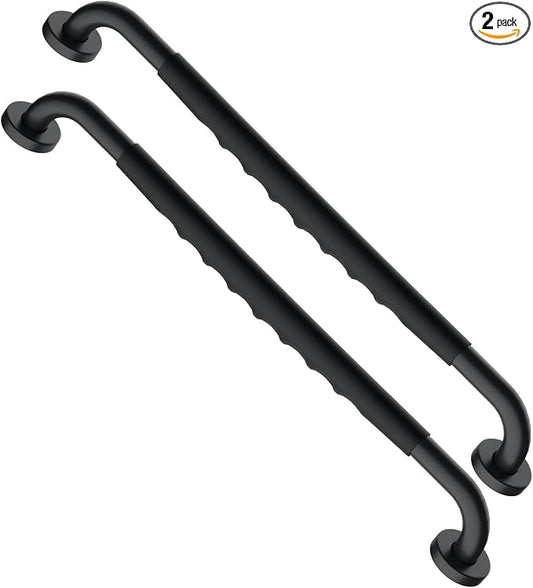 24 Inch Black Shower Grab Bar w/Anti Slip Rubber Grip, Munzong 2 Pack Stainless Steel Bathroom Grab Bar, Bathroom Balance Bar,Safety Handrail Support,Handicap Injury Elderly Senior Assist Bath Handle