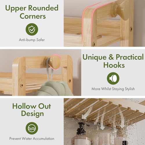 AmazerBath Bamboo Over The Toilet Storage Shelf - 3-Tier Bathroom Organizers and Storage Shelves, 2 in 1 Dual Stable Above Over Toilet Bamboo Shelf Home Storages Rack for Small Bathroom, Space Saver