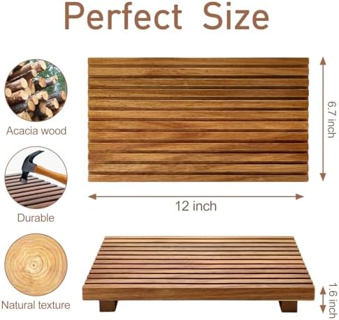 Acacia Wood Pedestal Stand Bathroom Tray Organizer Kitchen Counter Decor